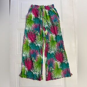 Rose & Olive Women’s Sz Small Floral Rayon Wide Leg Pants Beach Summer Bright